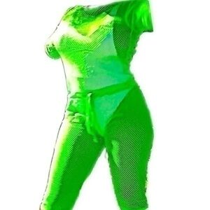 romper swimsuit coverup mesh  green Capri